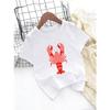Europäische Größen Cartoon Hummer Print T-Shirt für Jungen und Mädchen, Süßes Sommer-Oberteil mit Kurzarm und Meeresleben