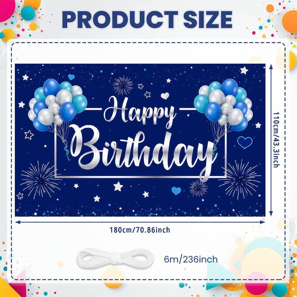 Happy Birthday Banner Purple Blue Balloon Glitter Design Birthday Party Backdrop Decoration Photography Background Prop