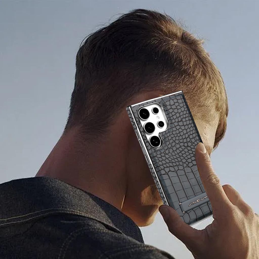 Boutique Crocodile Texture Leather Stand Case For Samsung Galaxy S25 Ultra S24+ Plus S23 Magnetic Cover Kickstand Premium