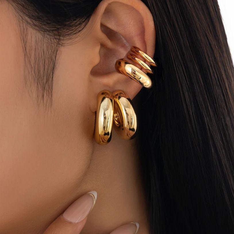 Ingemark 5 Pcs/Set Punk Minimalism Gold Color Metal Piercing Stud Earrings Women Creative CCB C-Shape Hoop Earrings New Jewelry