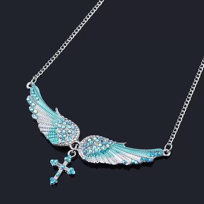 Engelsflügel Kreuz Anhänger Halsketten Muschel Hart Vintage Charme Kristallschmuck für Frauen Braut Hochzeit Y2k Accessoires Geschenk