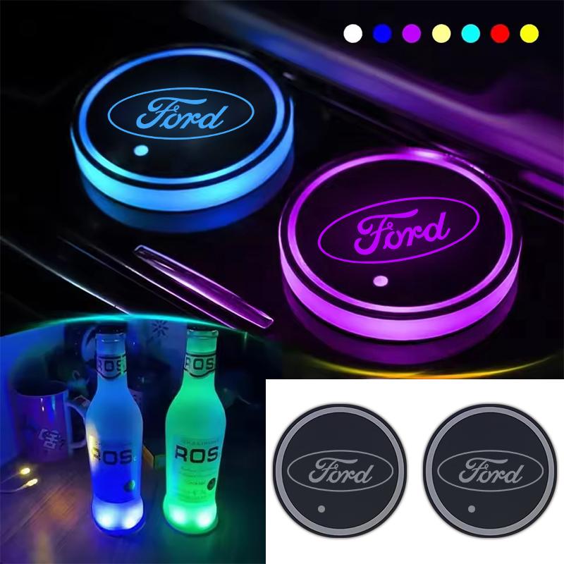KLYA1 USB Rechargeable RGB LED Car Cup Coaster For Ford ST Racing Focus Fiesta EcoSport Escort Ranger Fusion Mustang Mondeo Accessorie