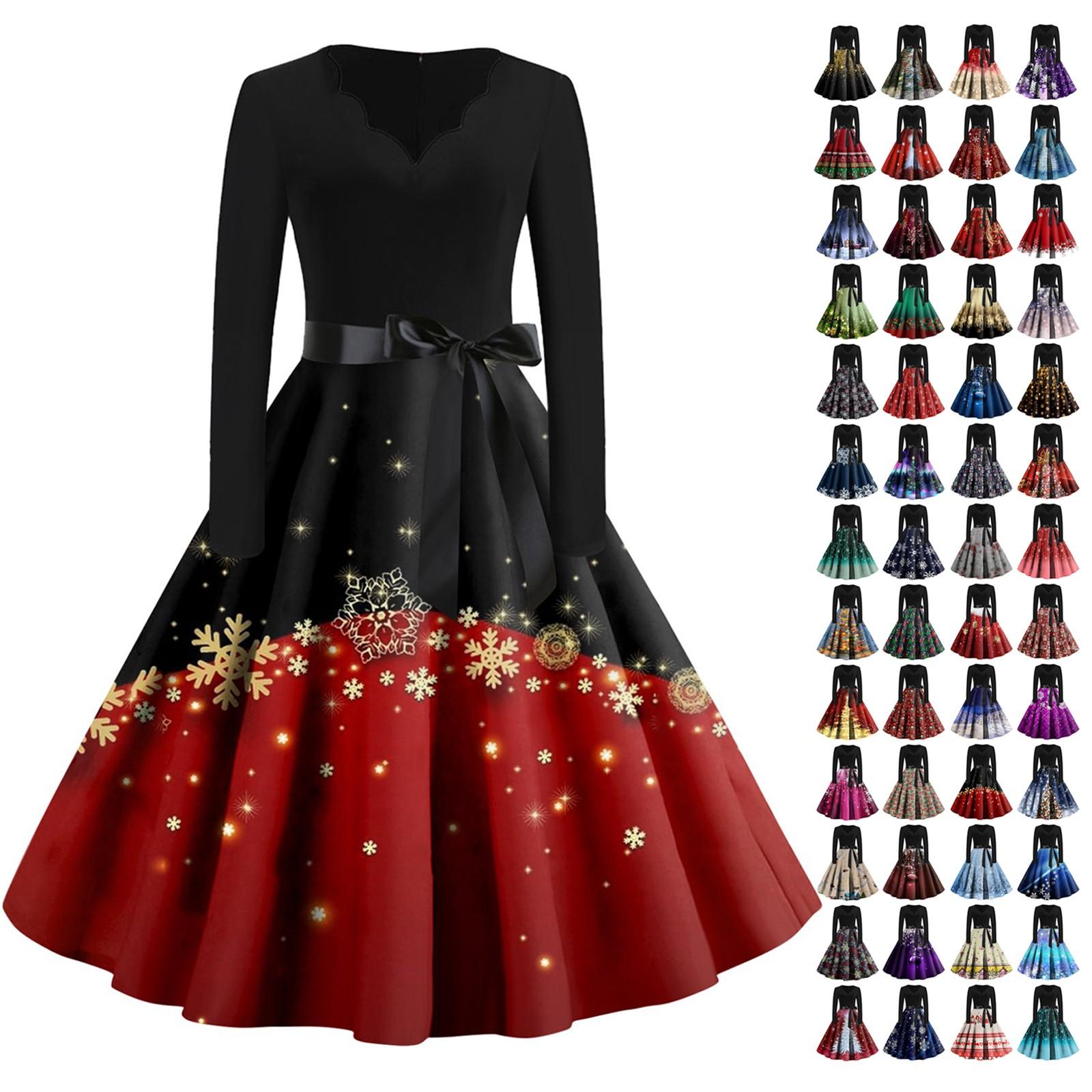 Женские повседневные модные винтажные длинные платья с длинным рукавом с рождественским — фото 5