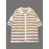 New Spring/Summer Women's Knit Color-Block Turn-Down Collar Striped Short-Sleeve Shorts Set