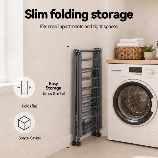 Space Saving Drying Rack Heavy Duty Foldable Floor-standing Clothes with Wheels & Shoe Rack Wing Type Sturdy 200lbs Capacity Portable Collapsible
