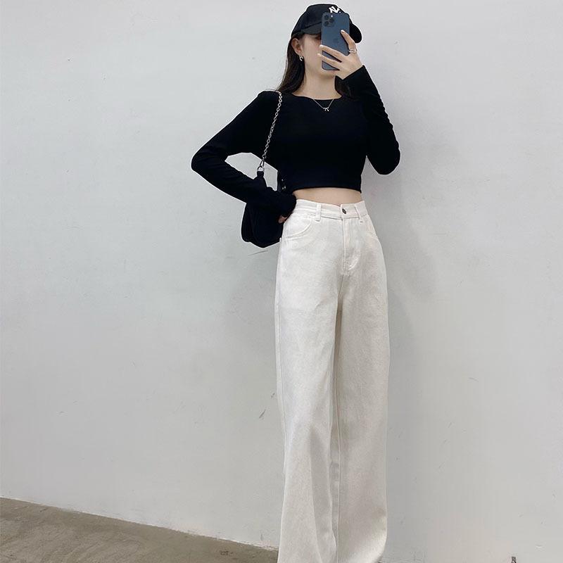 Spring Summer High Waist Loose White Floor Sweeping Wide Leg Denim Pants For Ladies Casual Pants Oversize Denim Trousers