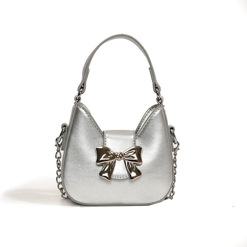 Stylish Korean Children s Bag Sweet Bow Handbag Trendy Chic Crossbody For Kids серебряный
