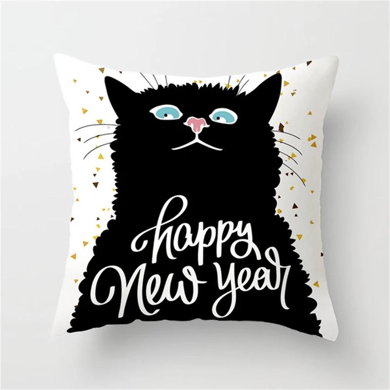 Black and White Funny Cat Cartoon Pillow Sofa Decoration Cushion Cover Car Living Room Bedroom Home Decor
