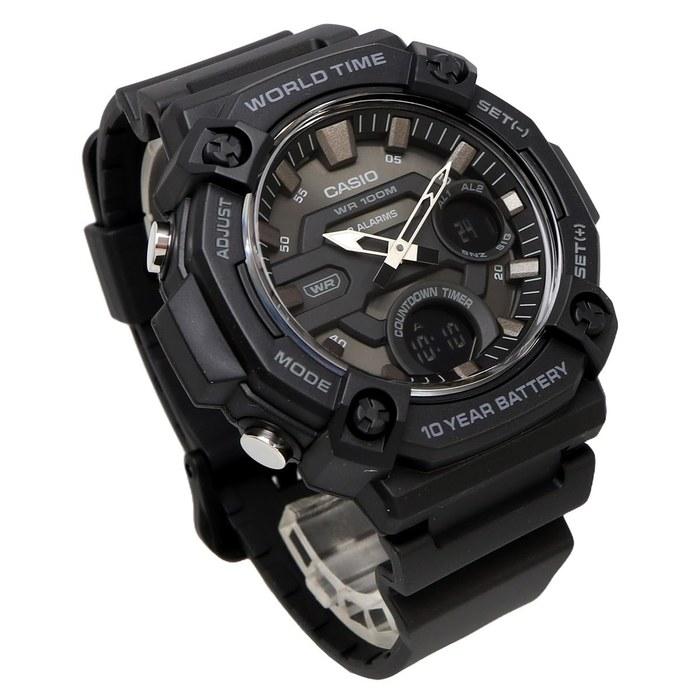 Casio World Time Telememo Quartz Watch AEQ-120W-1BV Men's Reverse LCD Black Overseas Model