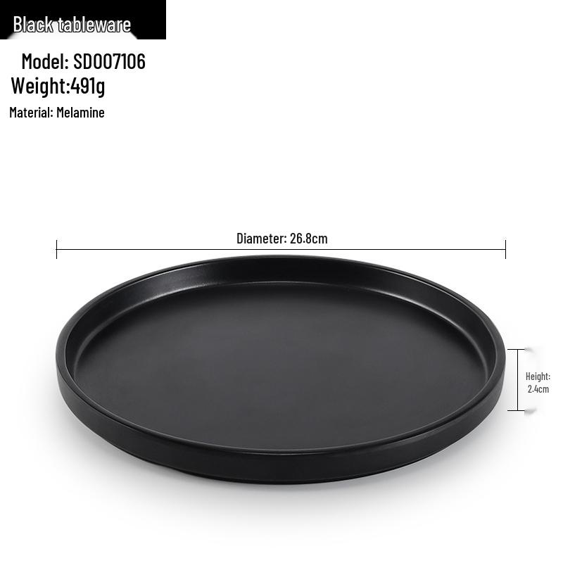 Melamine Black Round Plate for Pasta, Steak, Hot Pot, BBQ, and Tableware