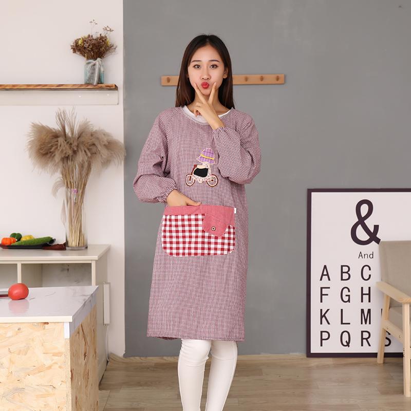 Korean Style Long Sleeve Oil-Proof Cotton Apron for Women and Men – Cute and Fashionable Kitchen Smock for Summer