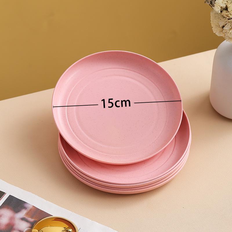 Wheat Straw Round Vegetable Plate Household Large Vegetable Plate Set Drop-Resistant Snack Plastic Plate Fruit Plate