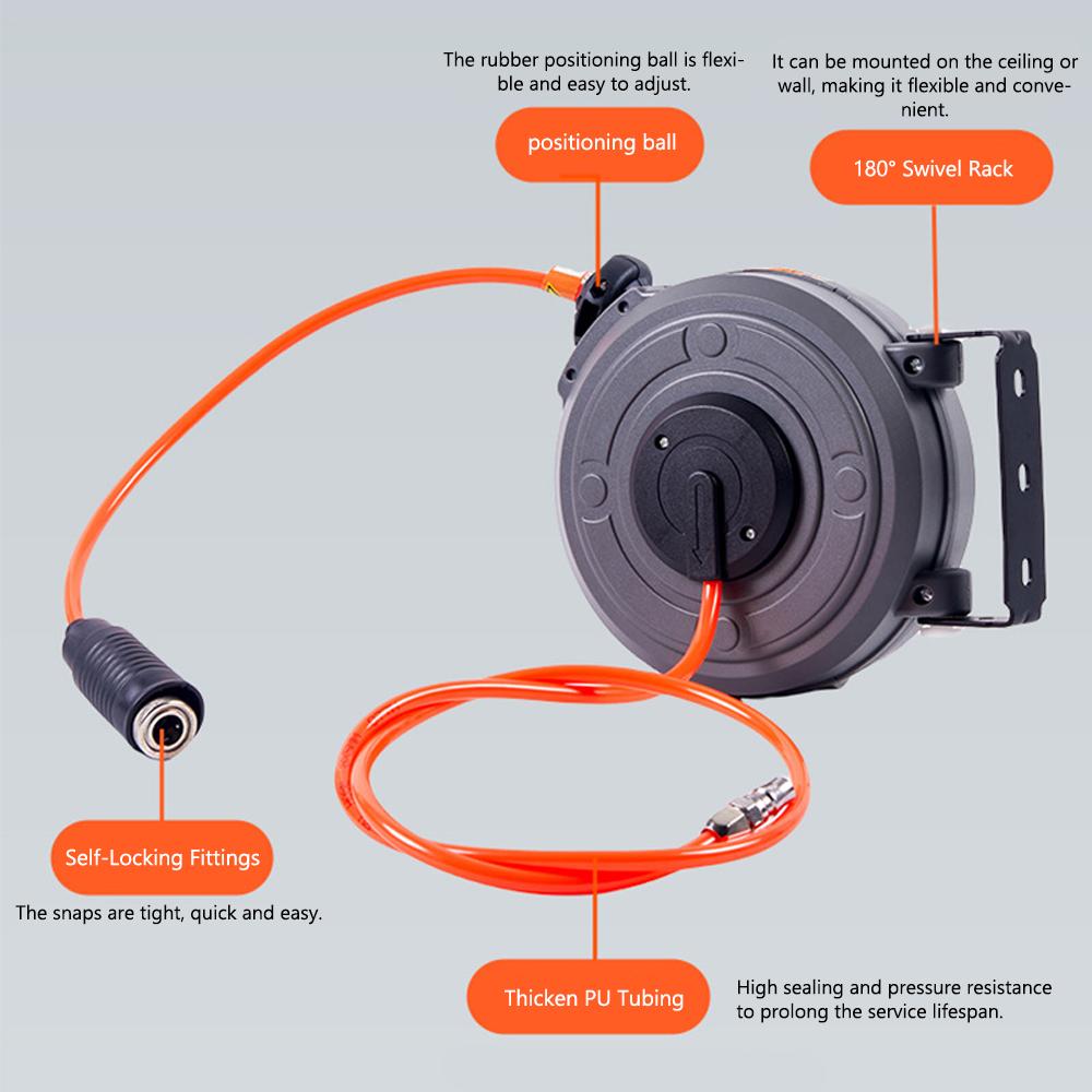 6mm Automatic Retractable Hose Reel Car Wash Garden Irrigation Water Tube Holder Wall Mount High Pressure Waterpipes