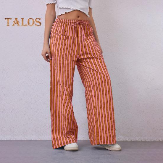 Pantaloni Lungi Dama Talie Joasă Talie Elastică Șnur Ajustabil Pantaloni Casual cu Buzunare Croială Largă Pantaloni cu Picior Lat