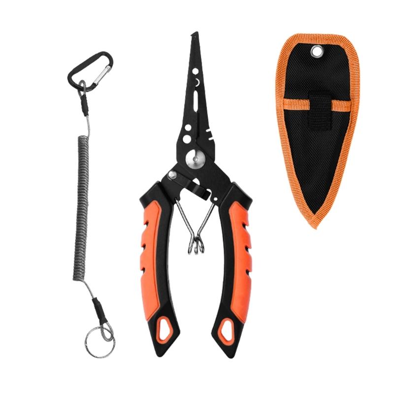 Plier Fishing Plier Fishing Tackle with Sheath and Coiled Lanyard Fishing Multitool Hook Remover Braided Line Cutter
