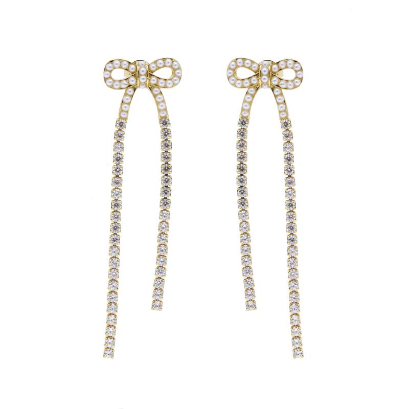 2024 Fashion Women Jewelry Thin CZ Tennis Tassel Chain Cute Bow Earring