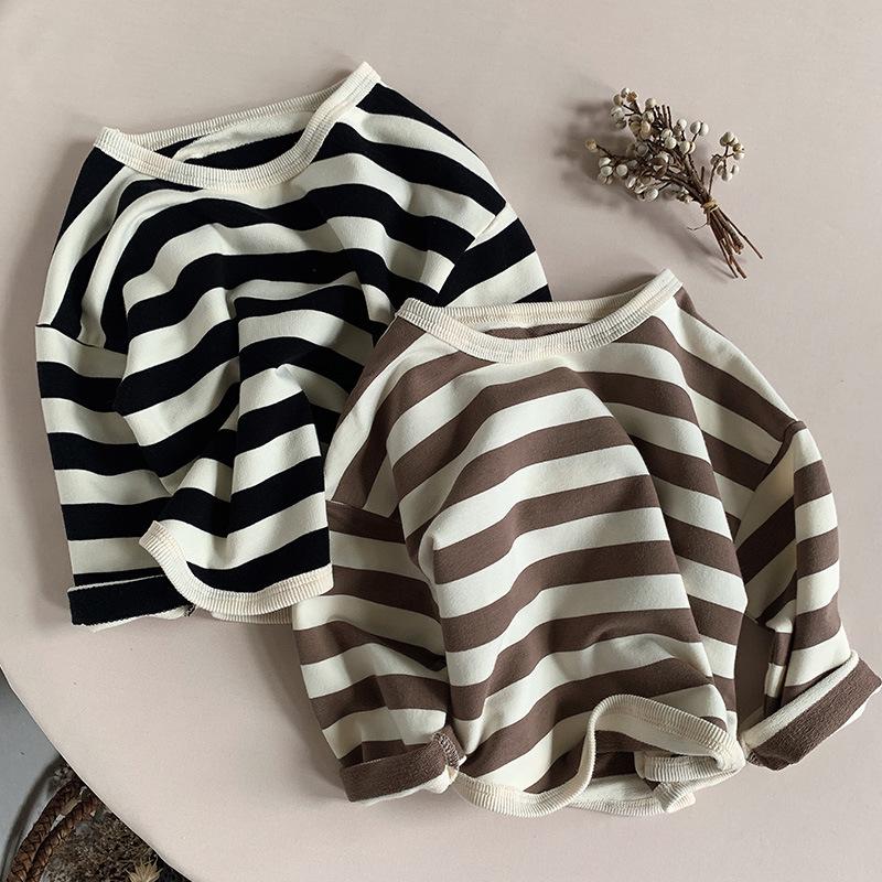 Korean Style Girls' Striped Long-Sleeve T-Shirt - Trendy Toddler Casual Top for Spring & Autumn 2025