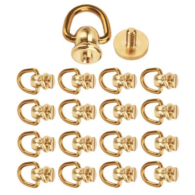 12 Sets D Ring Stud Screw Gold Brass Metal Plating D Ring Rivets for DIY Leather Wallet Strap Shoes Decoration L