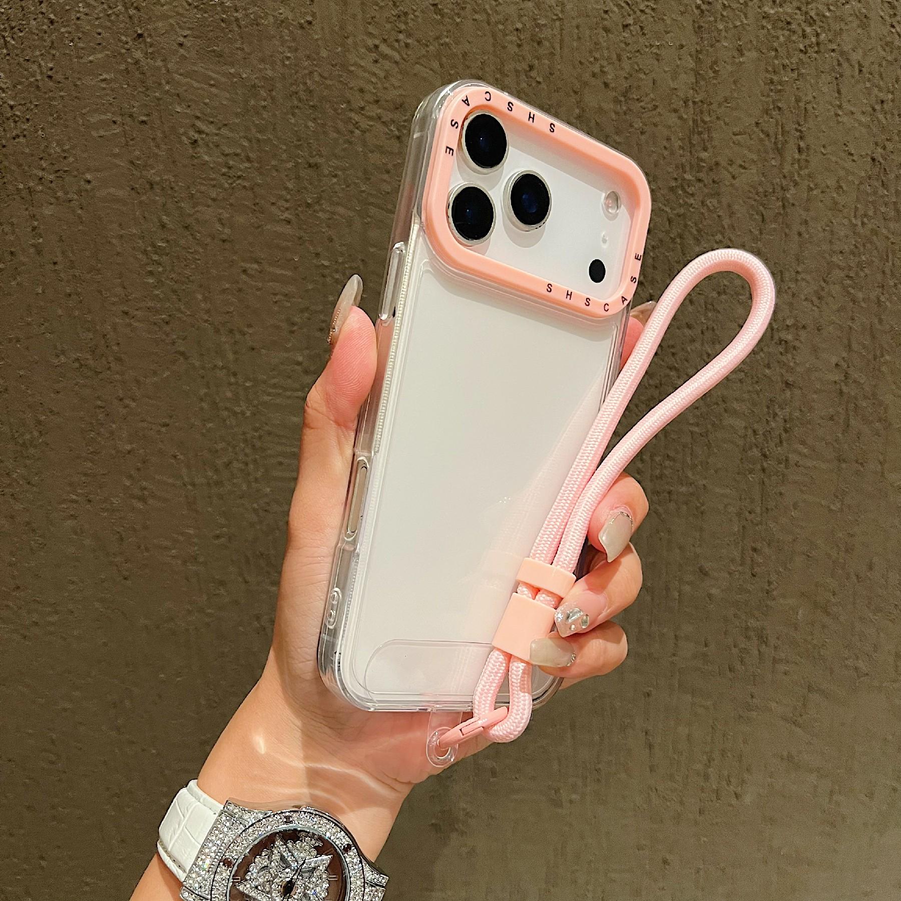 

For iPhone 17 Pro Case Clear Contrasting Colors Shockproof TPU Phone Back Cover with Wrist Strap
