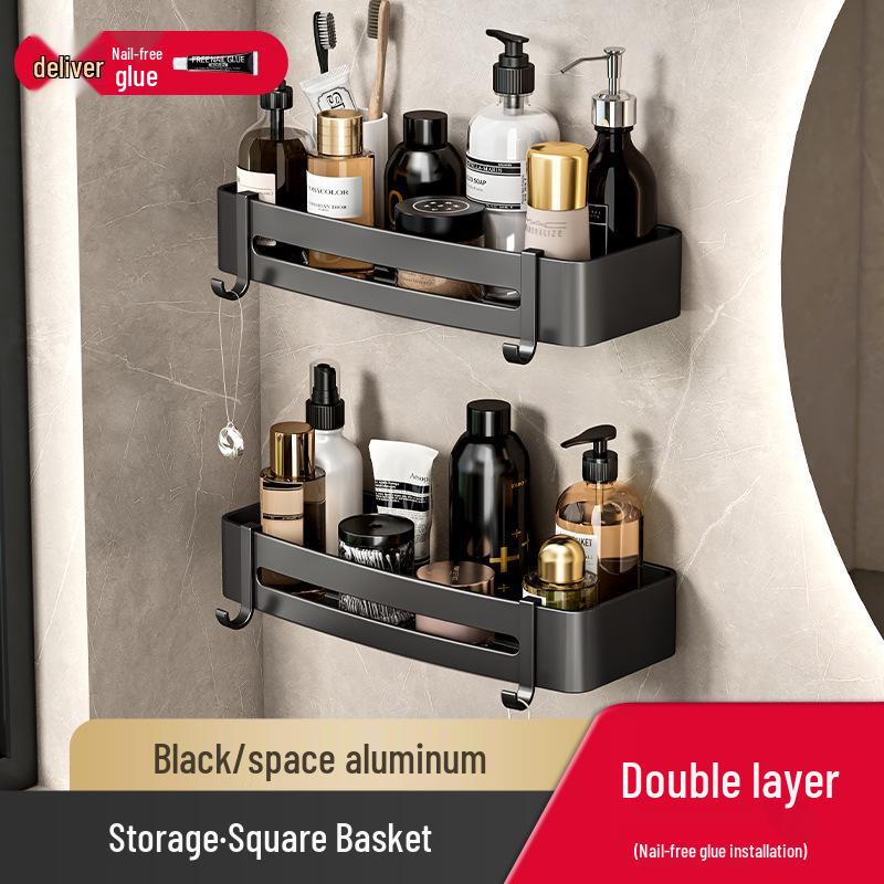 Gunmetal No-Drill Triangular Bathroom Shelf - Space Aluminum Corner Storage Basket