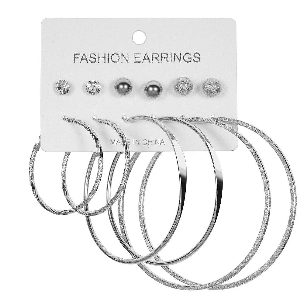 European & American Fashion: 6 Pairs of Statement C-Shaped Earrings Set