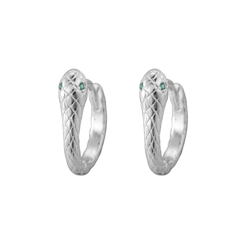 Sterling Snake Shape Earrings With Green Zircon Studs Geometric Rhombus Minimalist Chic Design Women 925 Sterling Silver