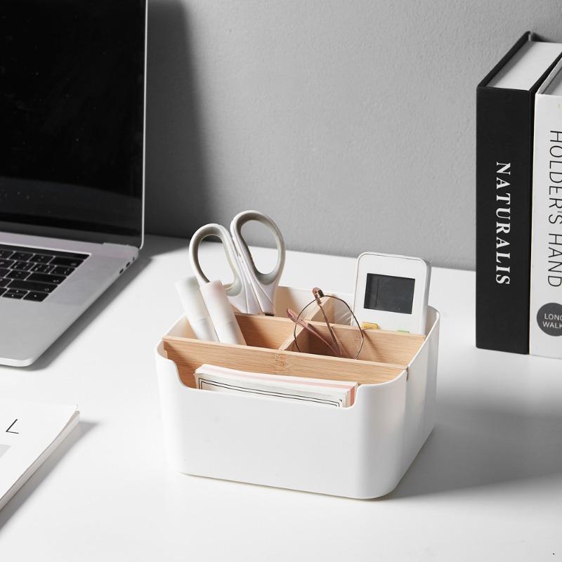 1pcs 2-in-1 Wooden & Plastic Storage Box – Detachable Basket for Bathroom, Kitchen, Living Room