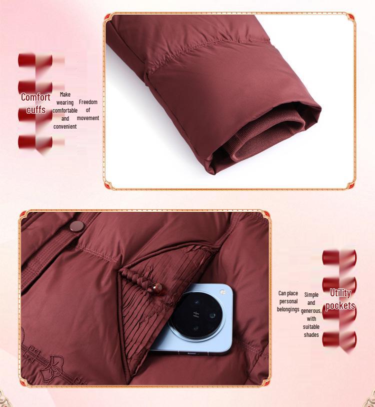 Loose Hooded Winter Down Jacket for Middle-aged and Elderly Women – Warm White Duck Down Coat