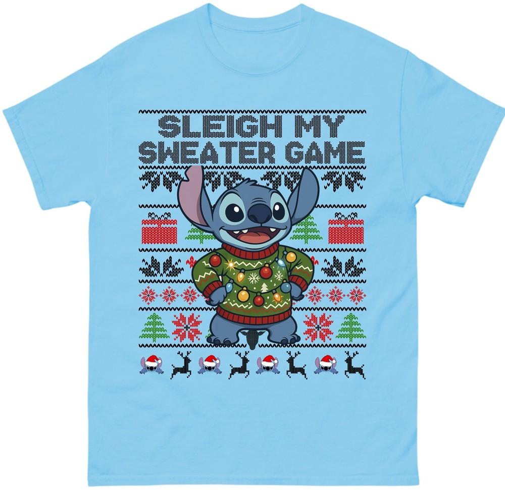 Lilo Stitch Christmas T Shirt Sleigh My Sweater Game Stitch Xmas Tee Shirt S