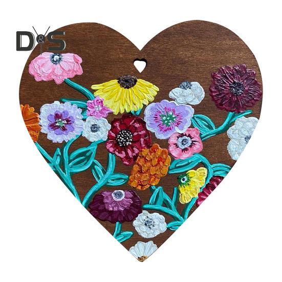 

Расписанный вручную цветок, сердце любви, украшение из дерева, подвесное украшение в форме сердца, День святого Валентина, знак любви, сердце, дверная вешалка, подвеска B
