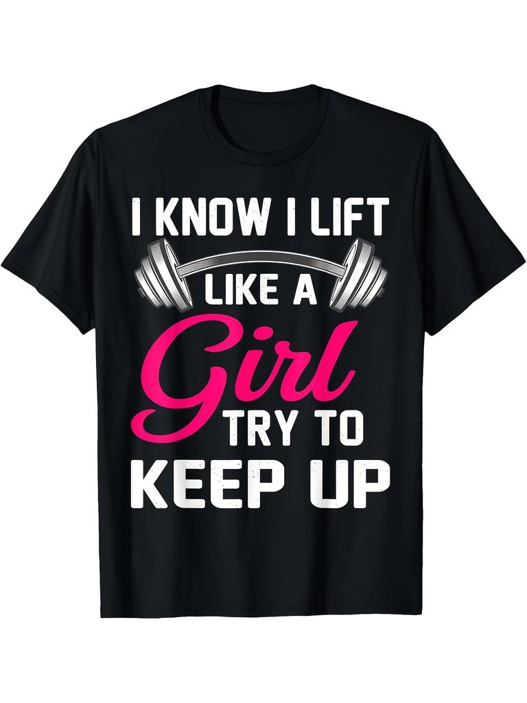 Women's Funny I Lift Like a Girl Gym T-Shirt - Heavyweight Breathable Workout Tee with Weightlifting Slogan & Barbell Graphic, Pink & Black Retro St