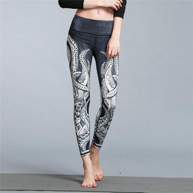 New printed yoga nine-point pants quick-drying outdoor running fitness pants sports tight elastic pants women