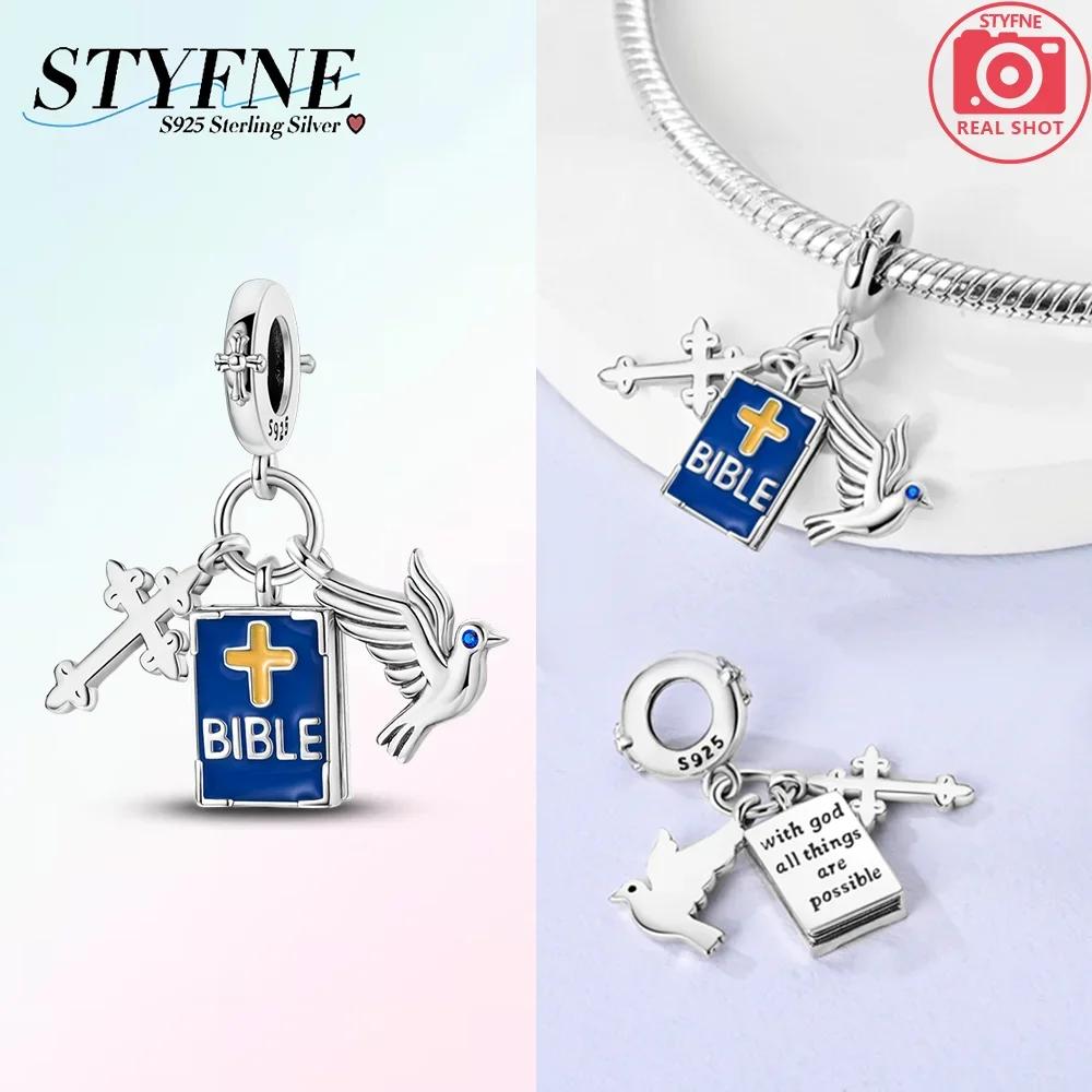 Original Charms Blue Cross Religious Winged Angel Gold Beads Fit Bracelet Copper Women Diy Fine Gift Accessory Set