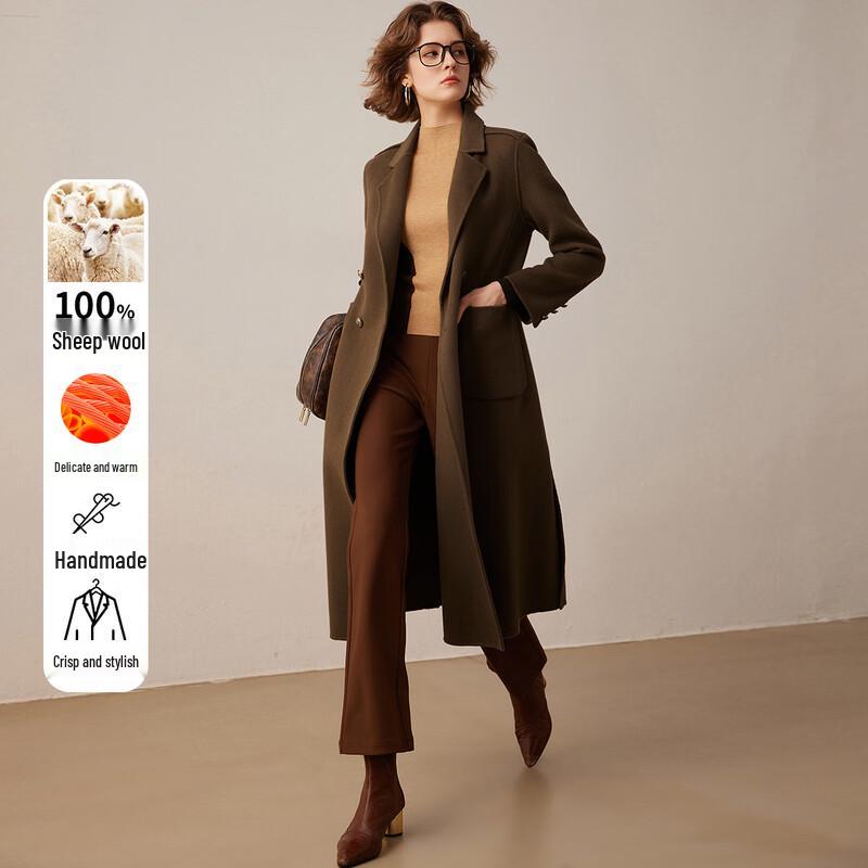 Bailuyu Women's 100% Merino Wool Double-Breasted Long Coat