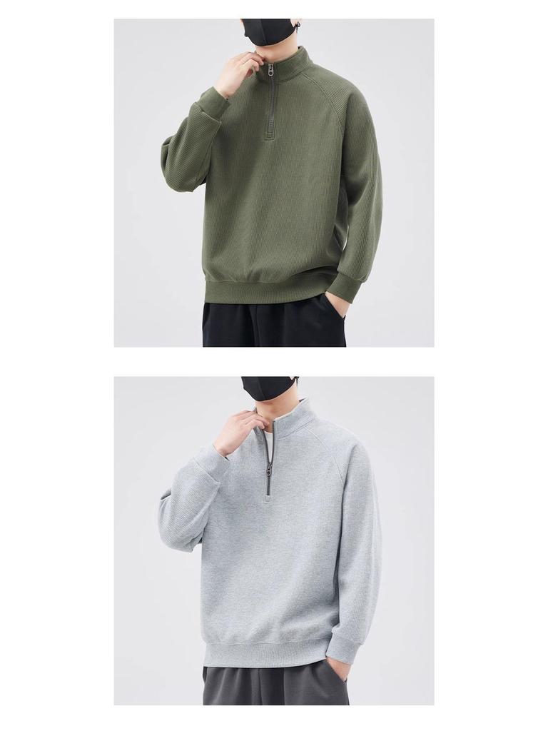 Men's Trendy Half-Zip Stand Collar Hoodie - Spring/Autumn Loose Fit Pullover