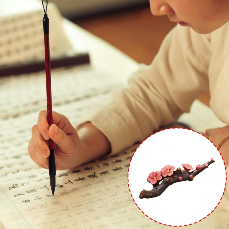 Flower Ceramic Brush Holder Calligraphy Brush Pen Rest Calligraphy Paperweight For Antithetical Couplet Writing Painting