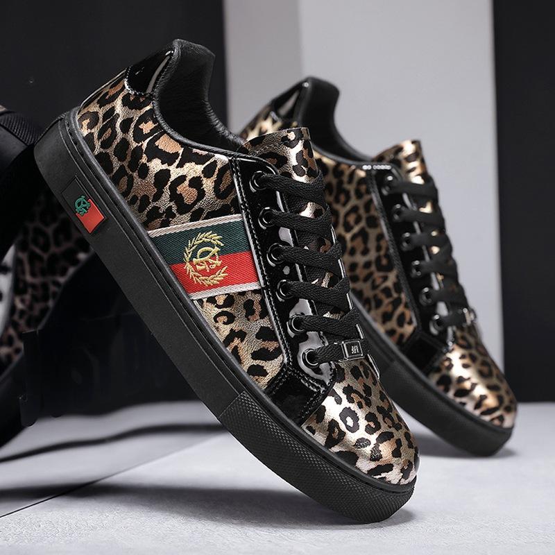 

Леопардовый принт, мужская обувь, нишевая мужская обувь, весна 2025, новая повседневная обувь, мужская черная обувь в стиле «социальный тренд» 39