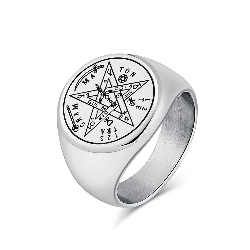 Židovský Tetragrammaton Hebrejský Pentagram Prsteny Nerezová Ocel Pentakl Prsten pro Muže Čarodějnictví Síla Ochrana Amulet Šperky