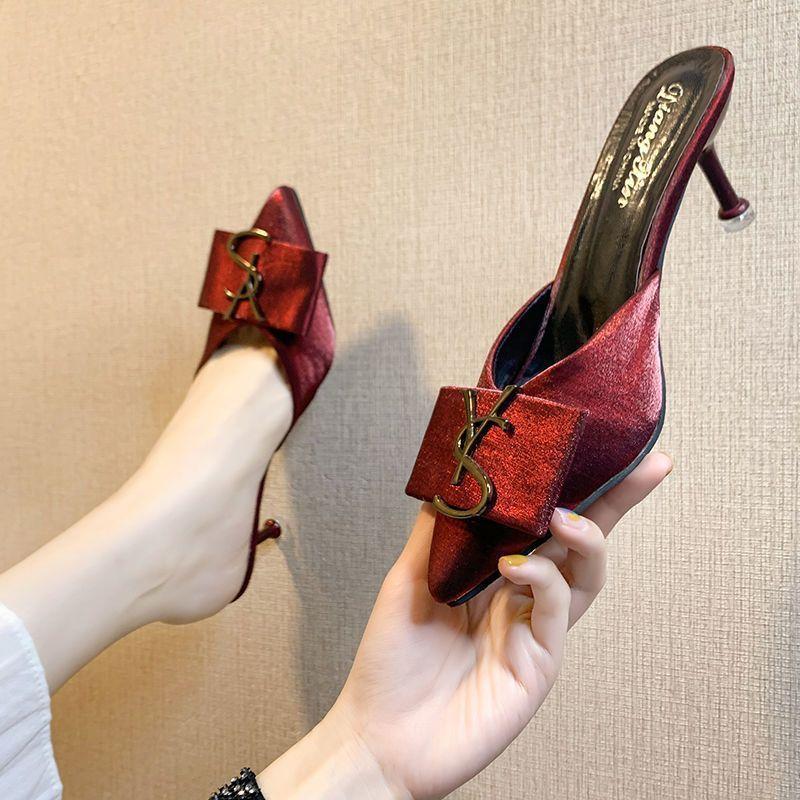 Fashion outer wear thin heel lazy cool slippers 2025 summer new fairy bag head high heel half drag shoes female summer outer wear