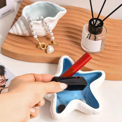 Starfish Jewelry Dish Ceramic Key Storage Tray Conch Desktop Organizer Ring Trinket