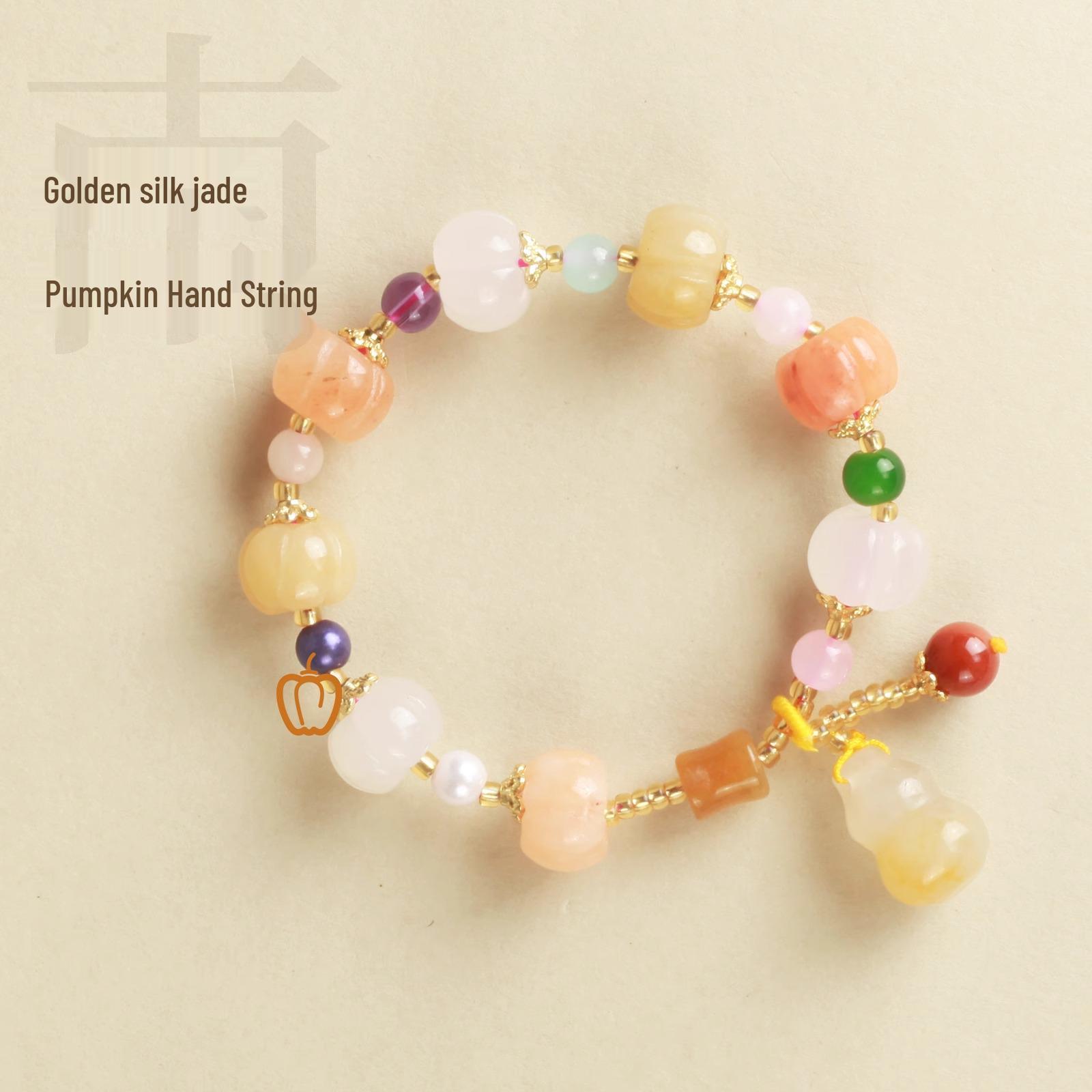 Ethnic Style Retro Golden Silk Jade Pumpkin & Bamboo Bead Bracelet