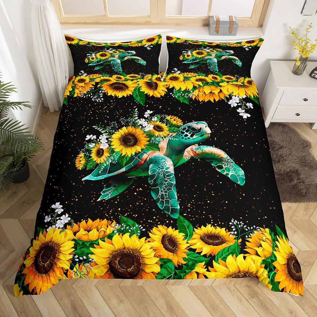 Sunflower Bedding Set For Kids Girls Boys Black White Milk Cow Print Comforter Cover Spring Summer Floral Duvet Cover