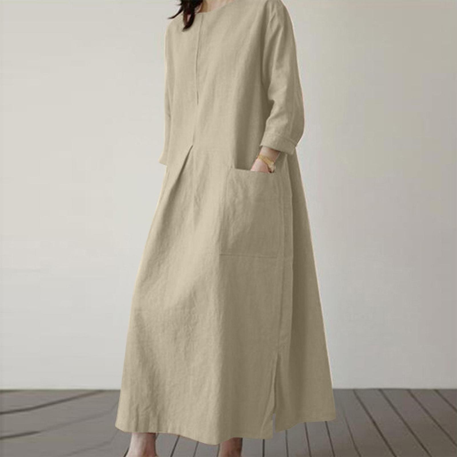 

Женское модное платье Весна Круглый вырез Длинный рукав Повседневный стиль Женское платье XL