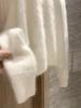 Women's Thickened White Cashmere Sweater - Pure Wool Brushed Long Hair Cardigan