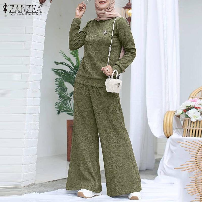 

ZANZEA Женская блузка и брюки Весенний повседневный комплект из двух предметов с брюками