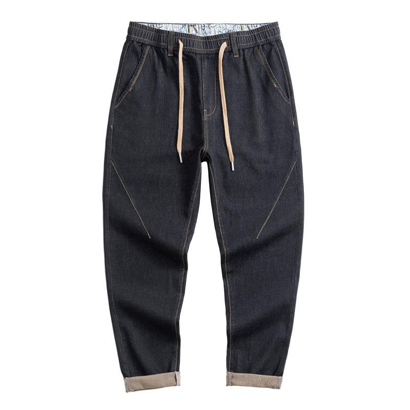 

/ Harun джинсы мужские свободные японские большого размера завязывающиеся эластичные утягивающие брюки маленькие прямые брюки модные L чёрный