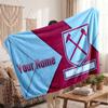 West Ham United football Personalized Fleece Blanket With Football Logo, Custom Name Text Soft Warm Home Throw Blanket