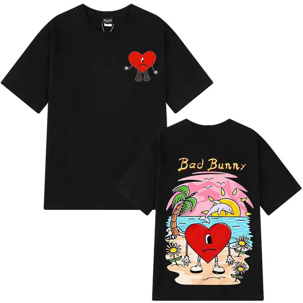 Wholesale Bad Bunny Un Verano Sin Ti Pattern Tshirt 2026 Unisex Cotton Oversized Hiphop Summer Tshirt Street Wear Y2K