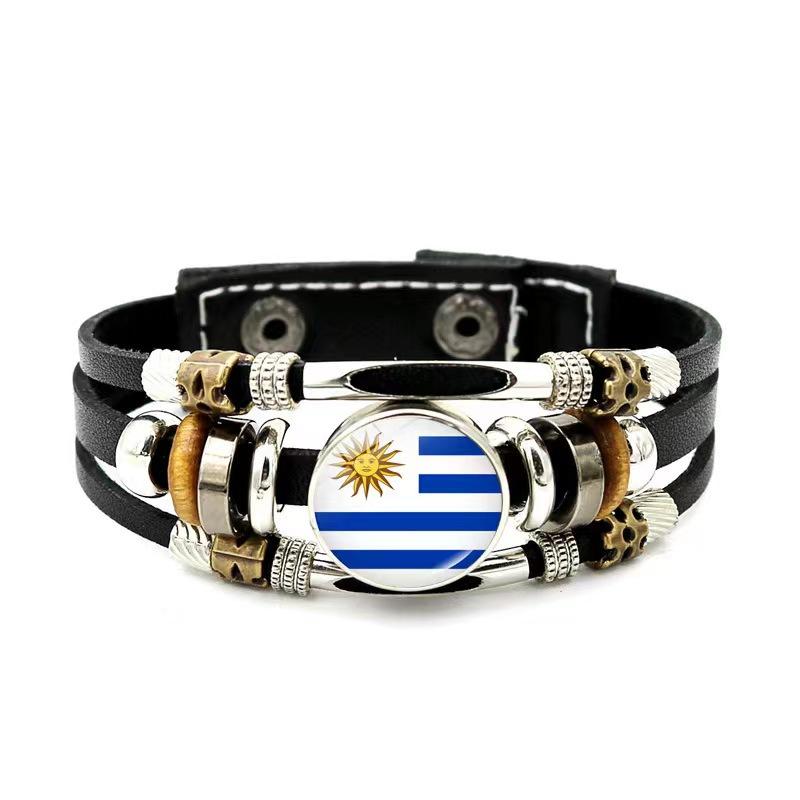 Factory National Country Flag Design Bracelet Crystal Bead Snap Button Sports National Team Jewelry Gift Leather Wrap Bracelet