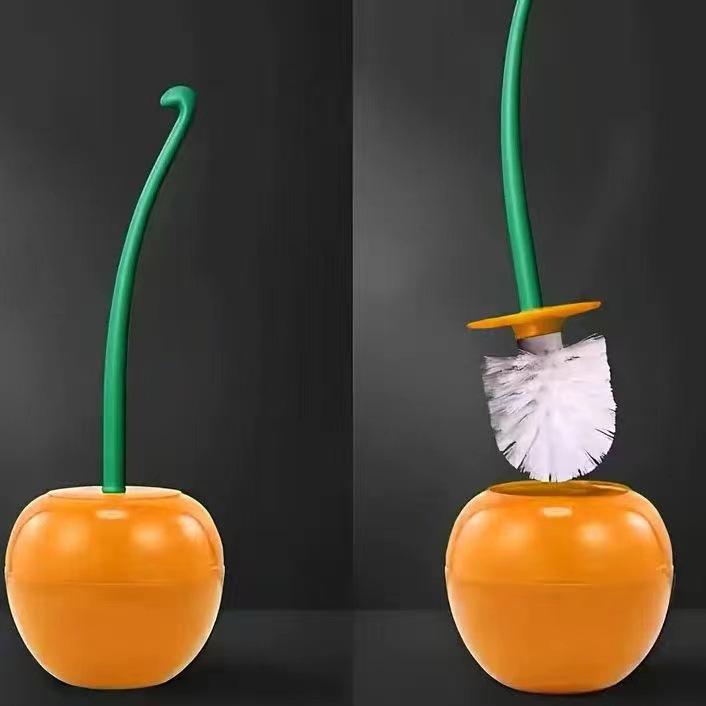 Ensemble brosse de toilette à long manche en cerisier à poils doux avec design créatif en plastique